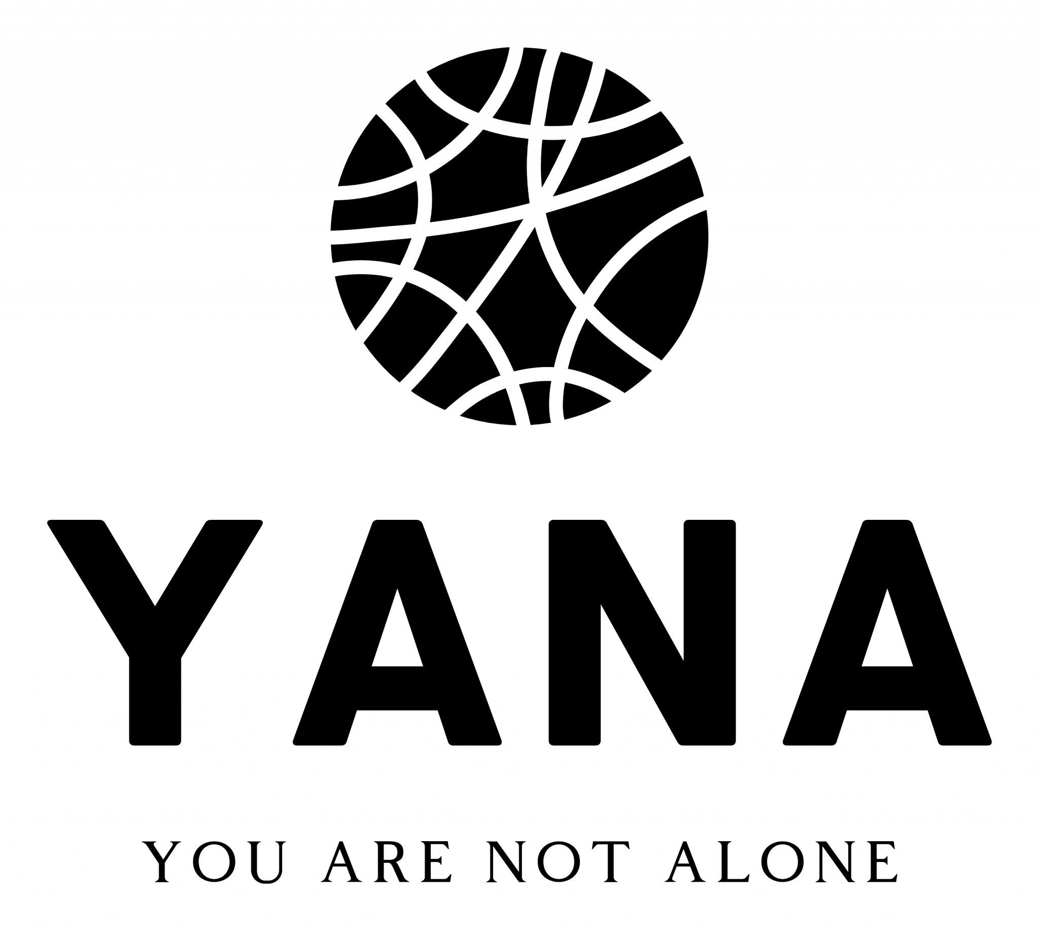 YANA-Logo mit schwarzem Kreis und weißen Linien, darunter "YOU ARE NOT ALONE" - für günstige Bestattungen deutschlandweit.